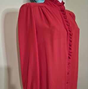 Pretty Red Vintage Blouse with Ruffle Detail D'Allaird's